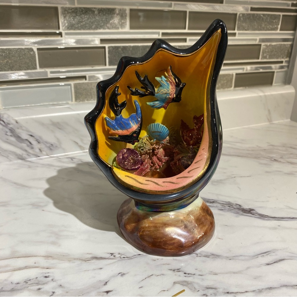 Vintage shell lamp ocean fish‎ coral themed Angel fish